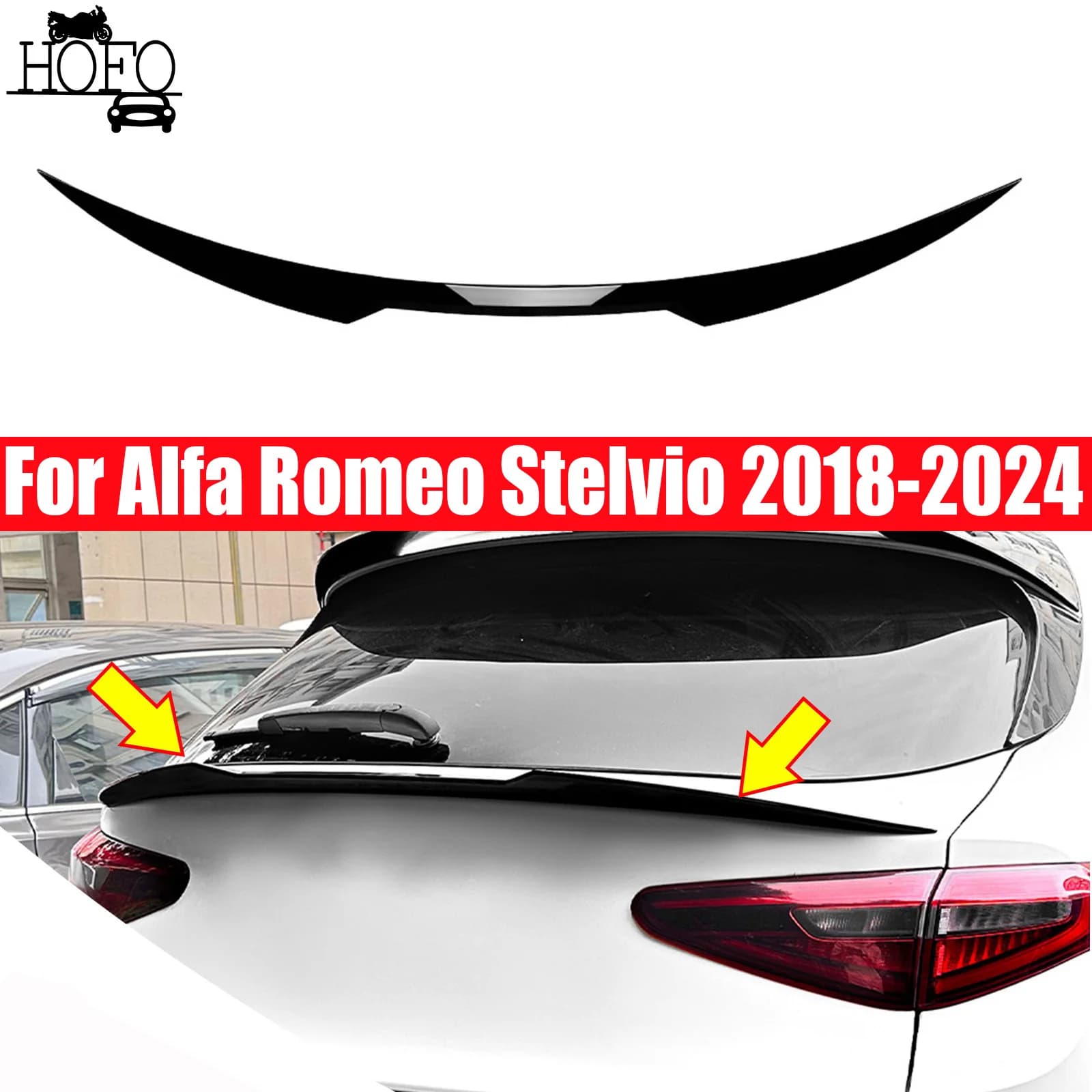 For Alfa Romeo Stelvio 2018-2024 Black / Carbon Look Rear Spoiler Wing Lip Extension Rear Trunk Spoiler Lip Boot Wing Lip