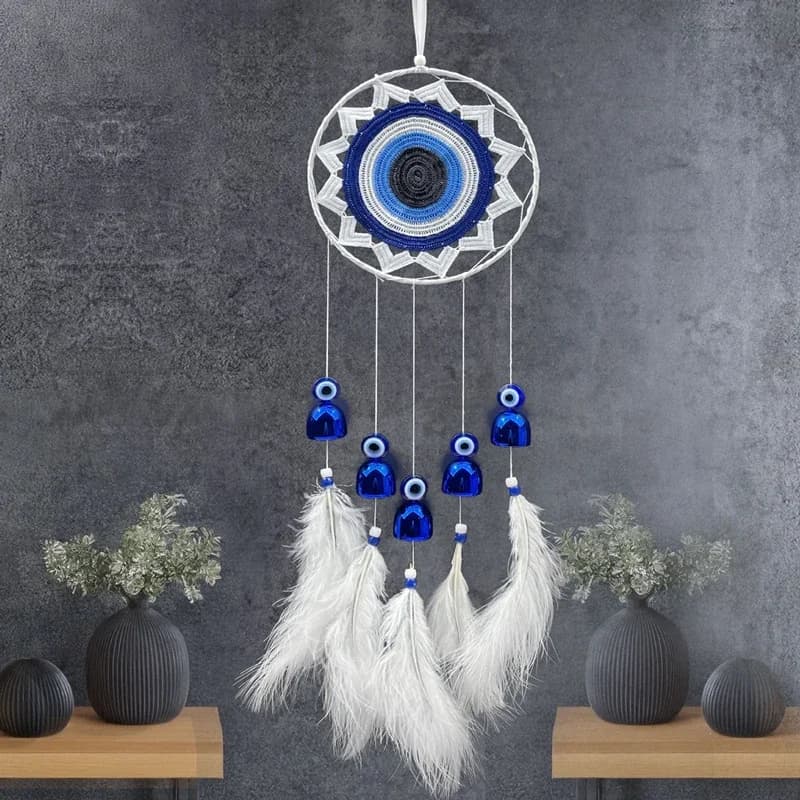 Creative Blue Eyes Dream Catcher With Bells Handmade Wind Chimes Home Decorations Room Pendants Window Hangings  For Girls Gifts