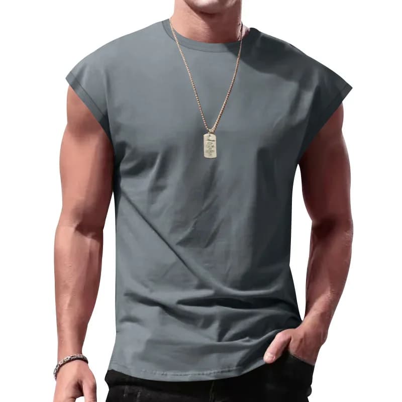 Men Clothing Sleeveless T-shirt Summer Casual Sports Shirt Loose Base Layer Vest Mens T Shirts Fitness Running Tees Tops Trendy