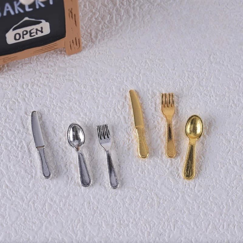 10 Pcs Simulation Miniature Knife Fork Spoon Miniature Scene Dollhouse Ornaments Alloy Small DI Handmade Jewelry