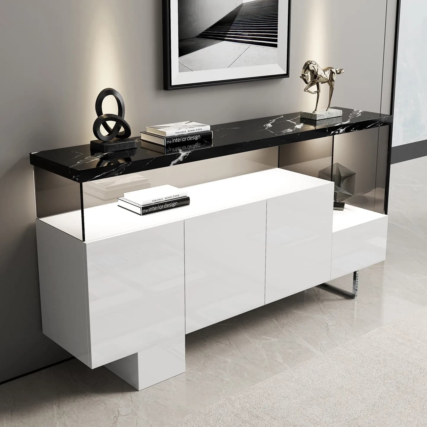B9.20 - modern minimalist sideboard console table - solid wood buffet cabinet for dining room, living room display, and decor