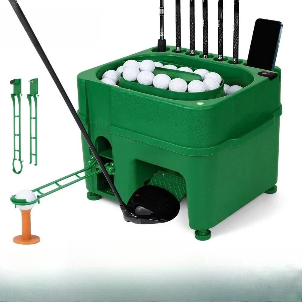 Semi-automatic tee machine, indoor golf club holder, multi-functional tee box tee machine