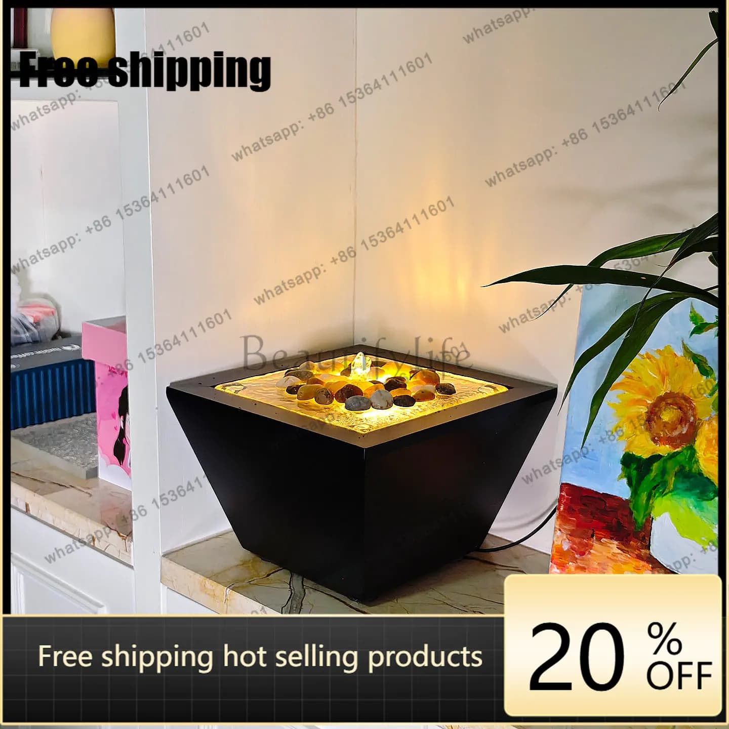 HOT flowing water ornament circulating water feng shui new Chinese landscaping humidification small fountain