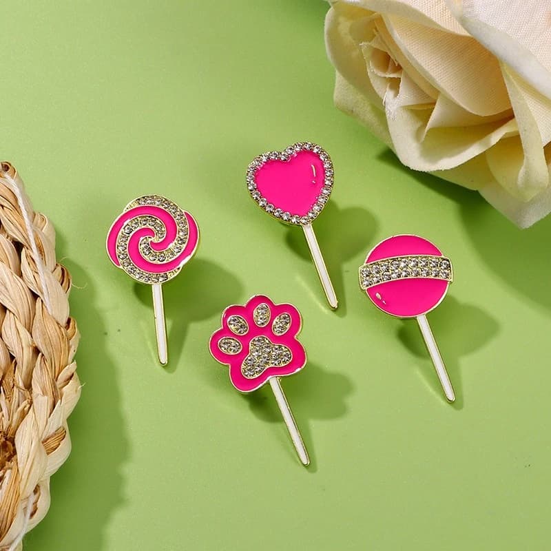 New Fashion Enamel Rhinestone Alloy Brooch Cartoon Cute Lollipop Pink Crystal Badge Pin DIY Clothing Bags Bags Accessories Gift