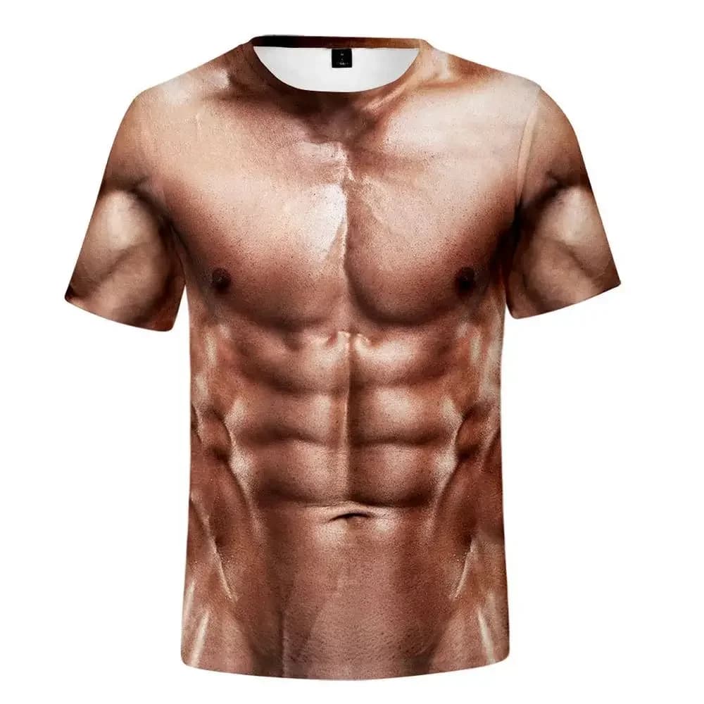 European and American men's T-shirt men's fake muscle 3D printing funny T-shirt summer top short sleeve fashion casual T-shirt