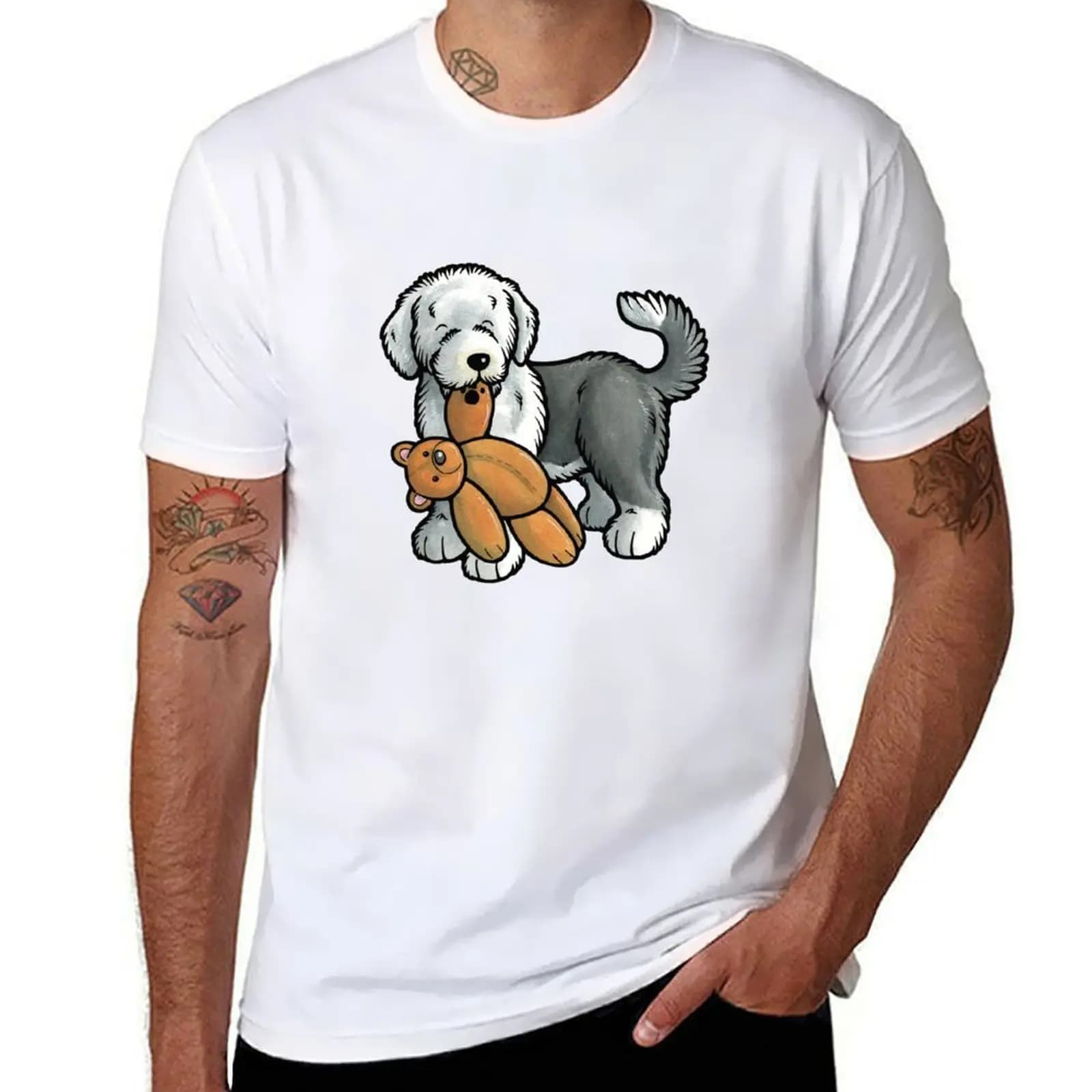 Old English Sheepdog puppy T-Shirt funny t shirts cotton t shirts for man cotton T-Shirt
