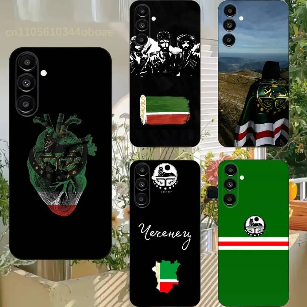 Chechen National Flag Phone Case For Samsung S25,24,21,22,23,20,S30,Ultra,Plus,Fe,Lite,Note,5G Black Cover