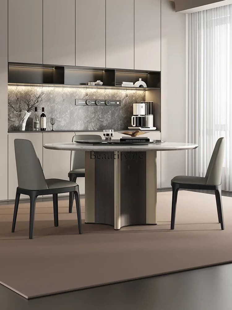 FG4001Microcrystalline stone dining table with turntable round modern simple living room high-end marble round table