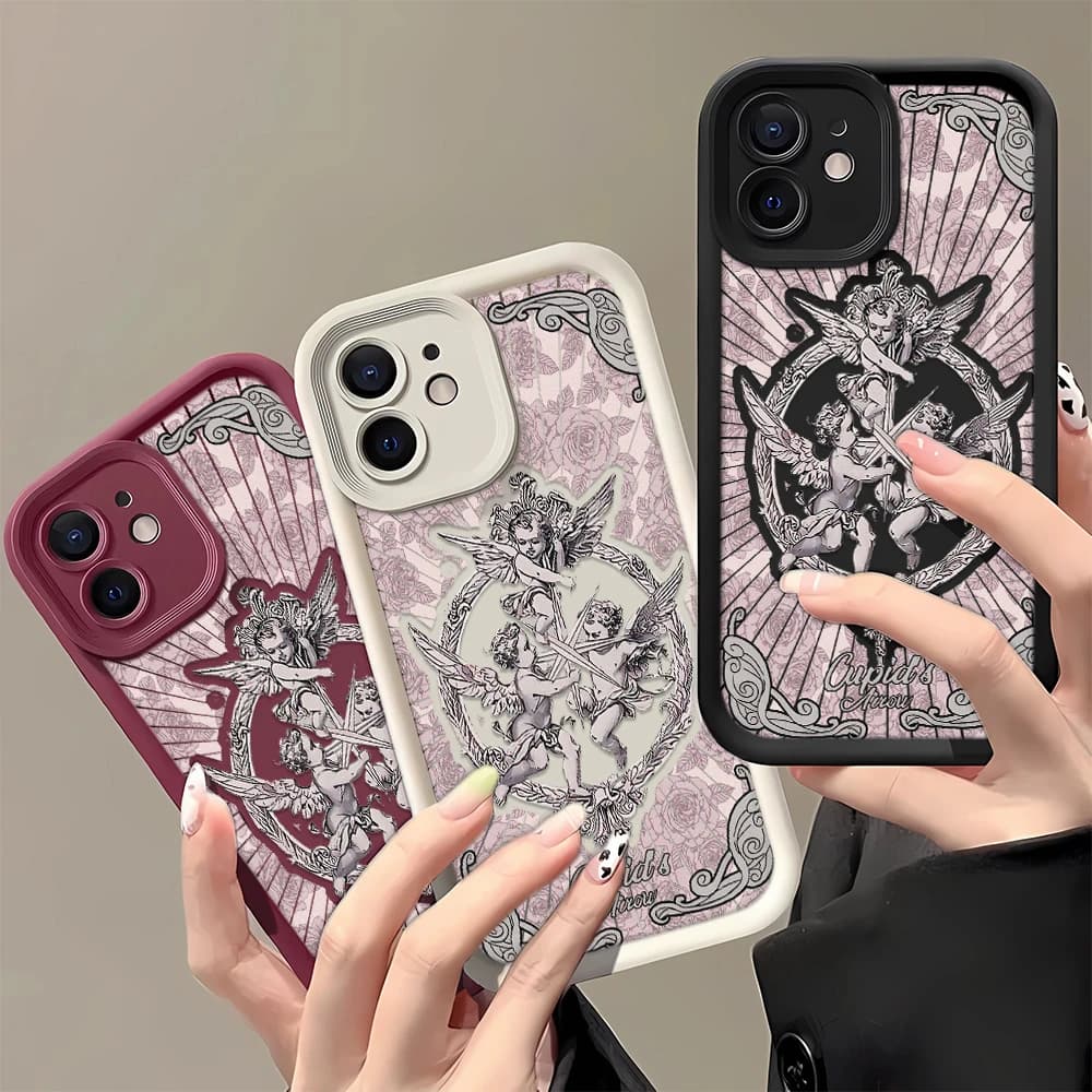 Vintage Medieval Cupid Phone Case For Iphone 16 15 14 13 12 11 Pro Max Korean Shiny Case Stylish and Beautiful Shockproof Case