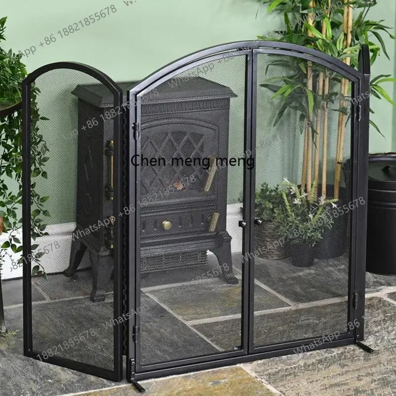 Household fireplace door with mesh heater partition screen metal stove fence folding screen
