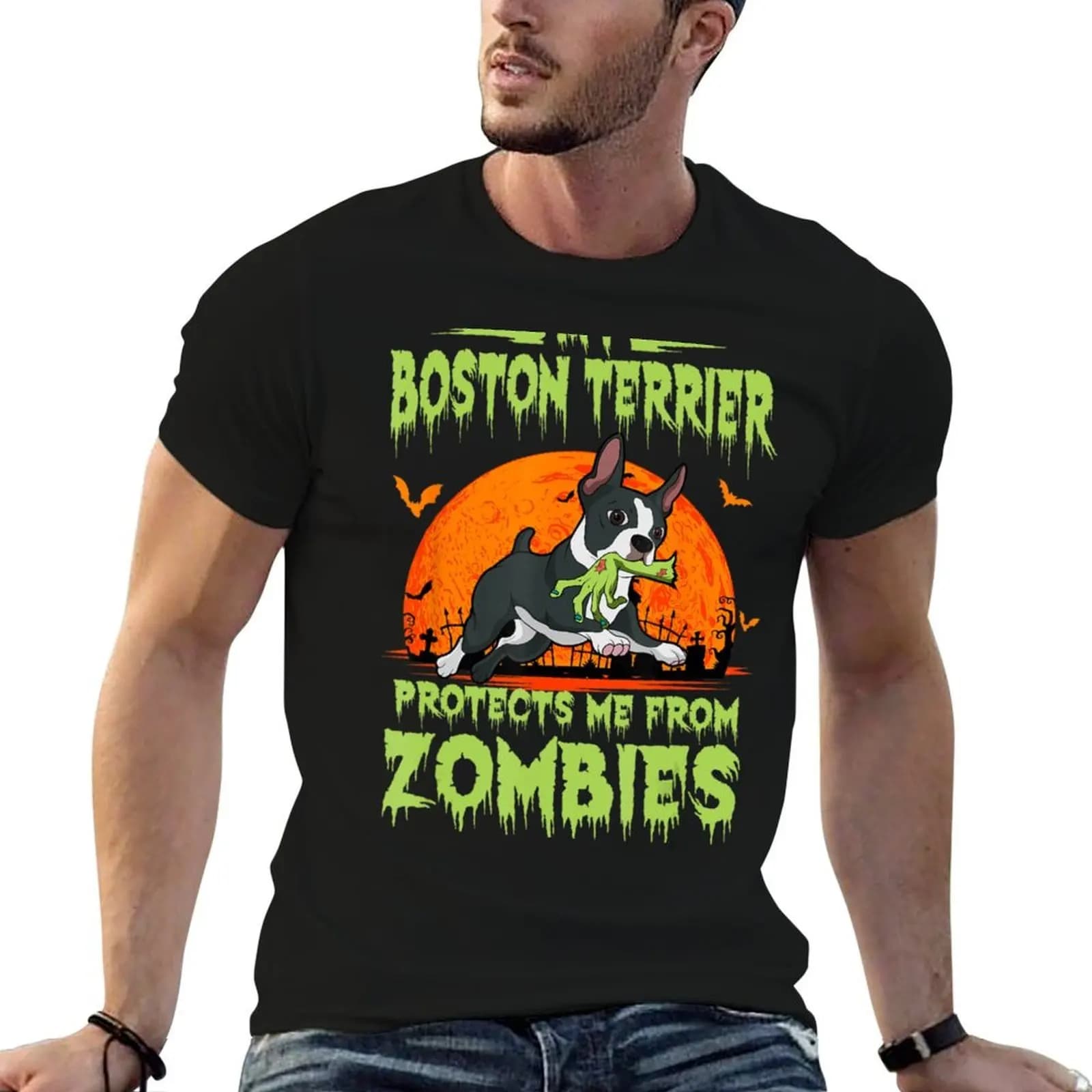 Boston Terrier Halloween Zombie American Gentleman Dog Lover T-Shirt summer clothes oversized t shirt mens t shirt