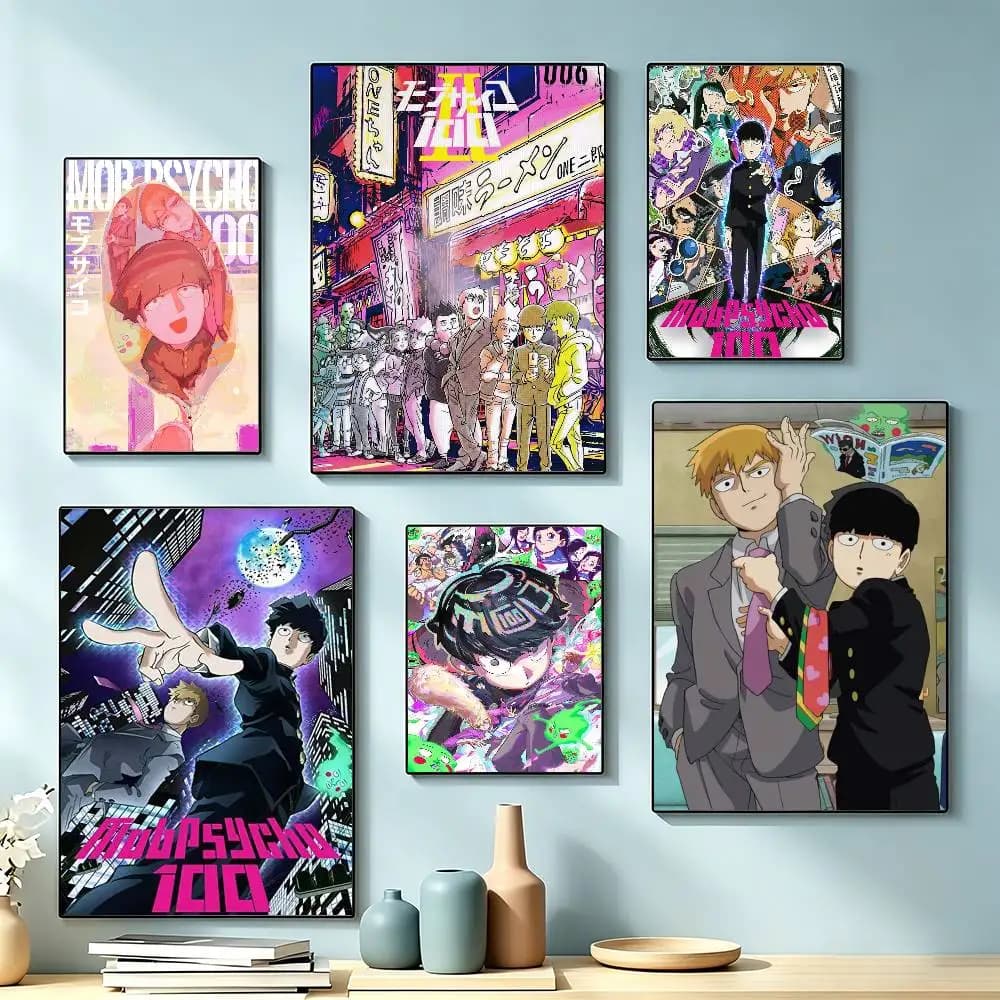 Anime M-Mob Psycho 100  Poster Waterproof Wall Art Sticker For Bar Living Room Vintage Decor High Quality Print Gift