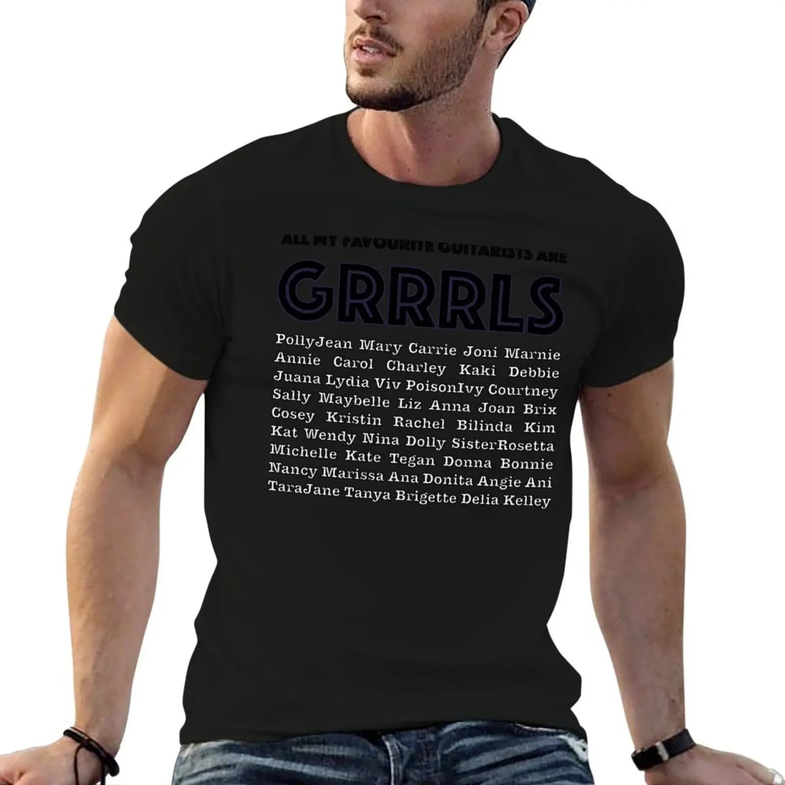 All my favourite guitarists are GRRRLS (white text) T-Shirt oversized funny gifts black t-shirts for men