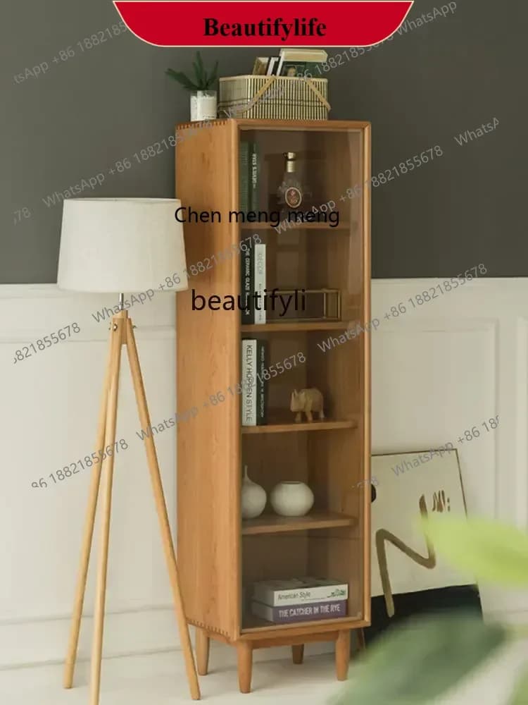 D178  Y CXH Modern Black Walnut Glass Door Storage Cabinet Japanese Living Room Display Cabinet TV Side Cabinet