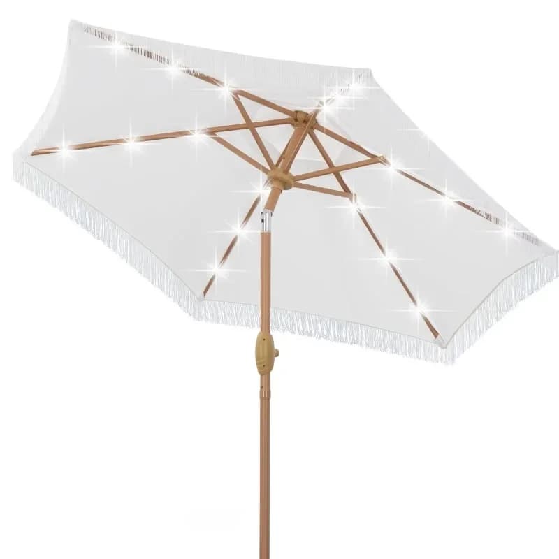 Crank Easy Open Solar Light Emitting Diode Deck Outdoor Garden Parasol Terrace Umbrella with Beach Lighting System