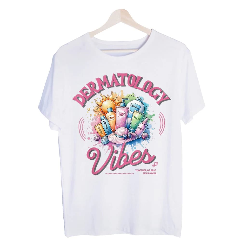 Women's Skincare Products and Sun Graphic Tee, Short Sleeve Crew Neck T-Shirt for Summer Casual Wear and Beach Outfits