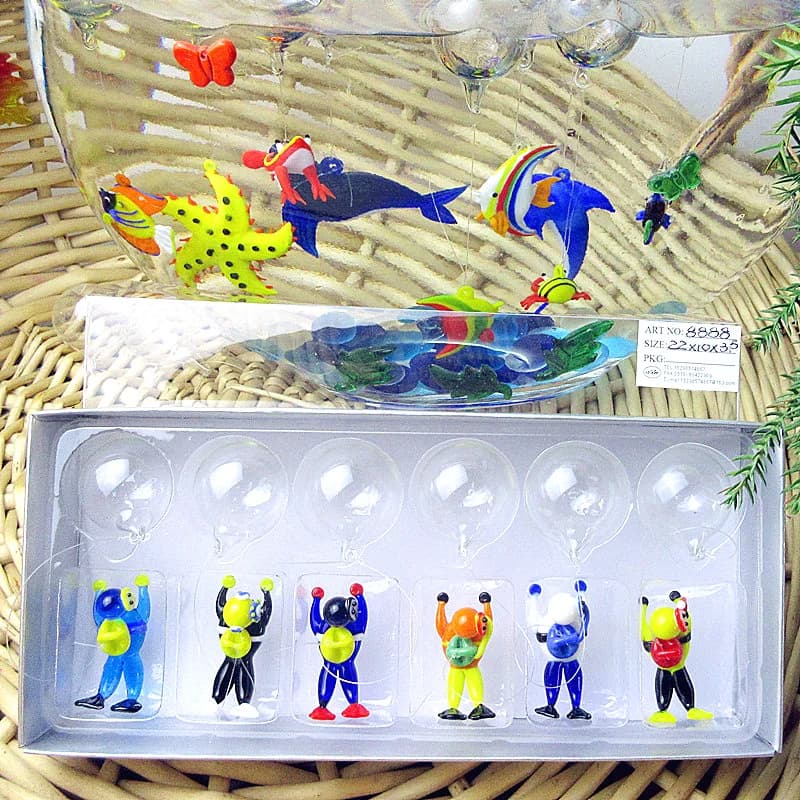 6pcs Murano Island Style Multicolor Floating Glass Diver Miniature Figurine Pendant Aquarium Decor Cute Tiny Sea Animal Ornament