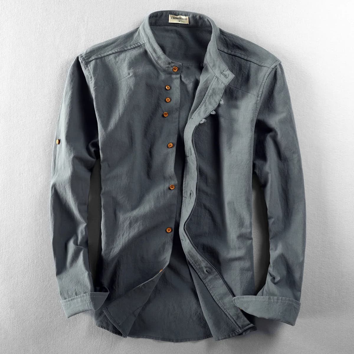 New Men's Casual Linen Long Sleeve Shirt, Fashionable Stand Collar, Retro & Breathable Top DL2499