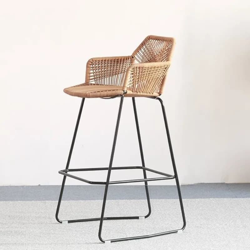 High footed rattan woven bar chair backrest dining armchair for balcony outdoor courtyard waterproof chair rattan stool