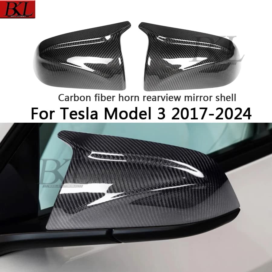 For Tesla Model 3 Carbon fiber mirror cover car rearview mirror housing black glossy finish modification and upgrade body kit