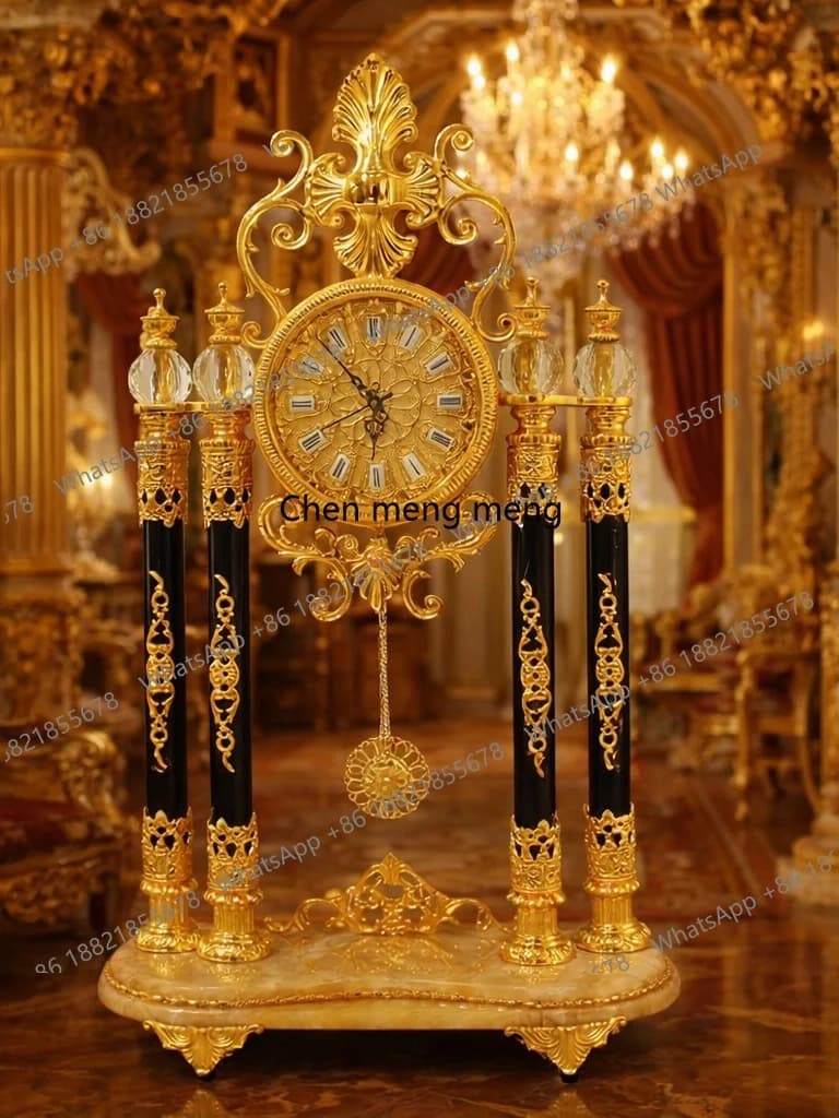 Golden black crystal column elegant hand-carved clock new Chinese home gift atmosphere living room clock