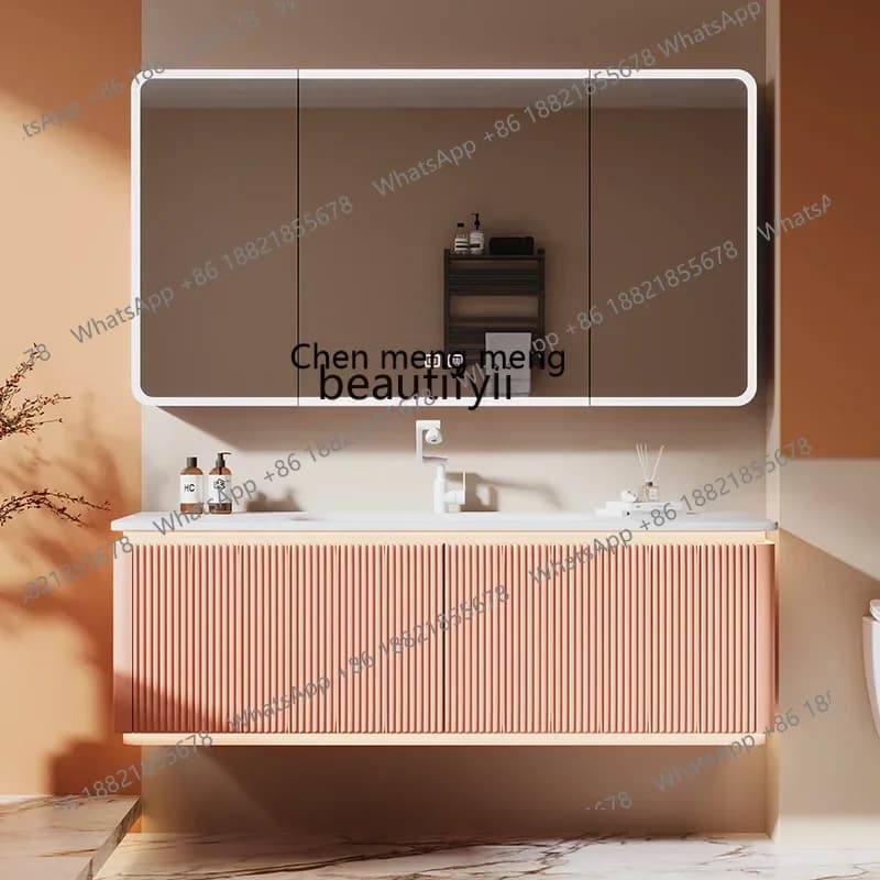 CC182Light French Cream Wind Oak Bathroom Cabinet Slate Hot Bending Integrated Washbasin Washbasin R