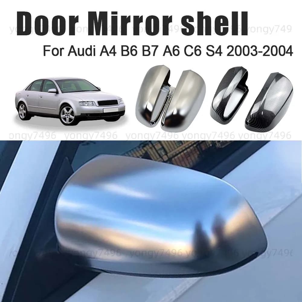Protective Cover Door Mirror Shell For Audi A4 B6 B7 A6 C6 S4 2003-2004 Car Rearview Accessories Carbon Fiber Glossy Black