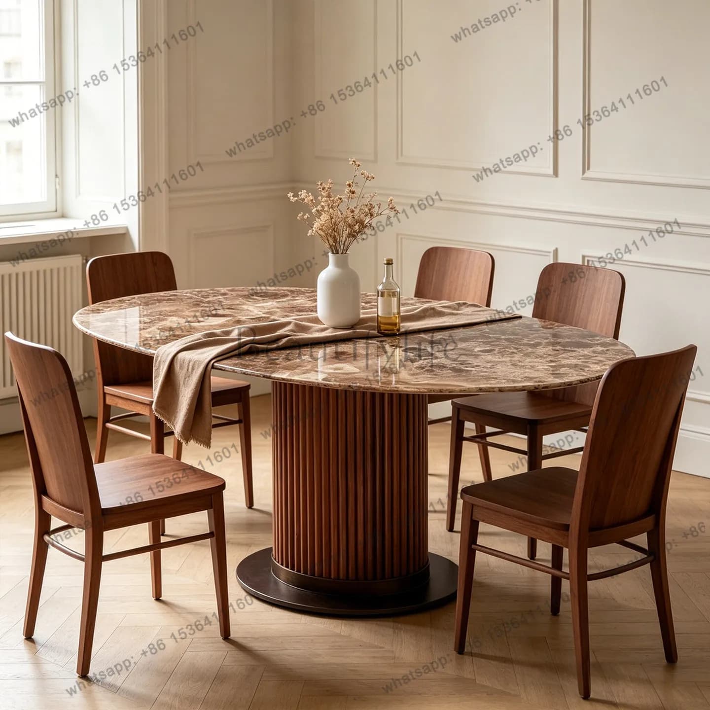French retro solid wood dining table villa living room long oval marble dining room dining table