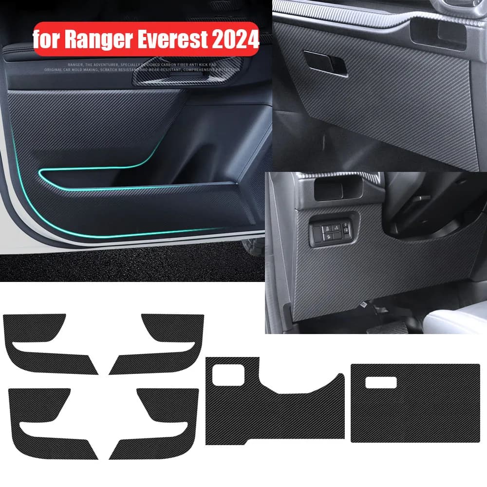 4PCS Fit for Ford Ranger Everest 2024 2025 2026 Carbon Fiber Leather Door Anti-kick Pad Mats Interior Protector Sticker