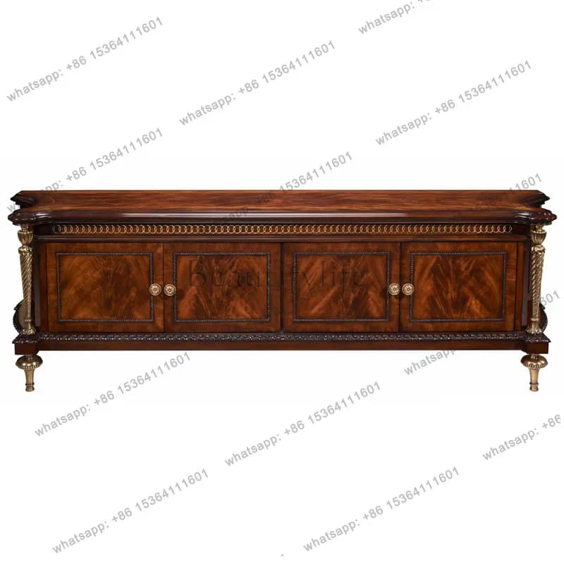English solid wood TV cabinet European luxury furniture mahogany TV cabinet furniture