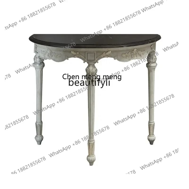 X CQYAmerican French entrance cabinet solid wood carving flower old entrance table European living room semicircular wall table