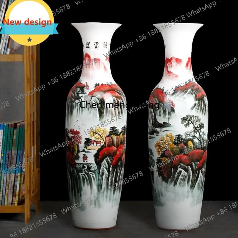 D80 Jingdezhen ceramic large vase living room floor porcelain vase opened hotel decoration extra large ornament