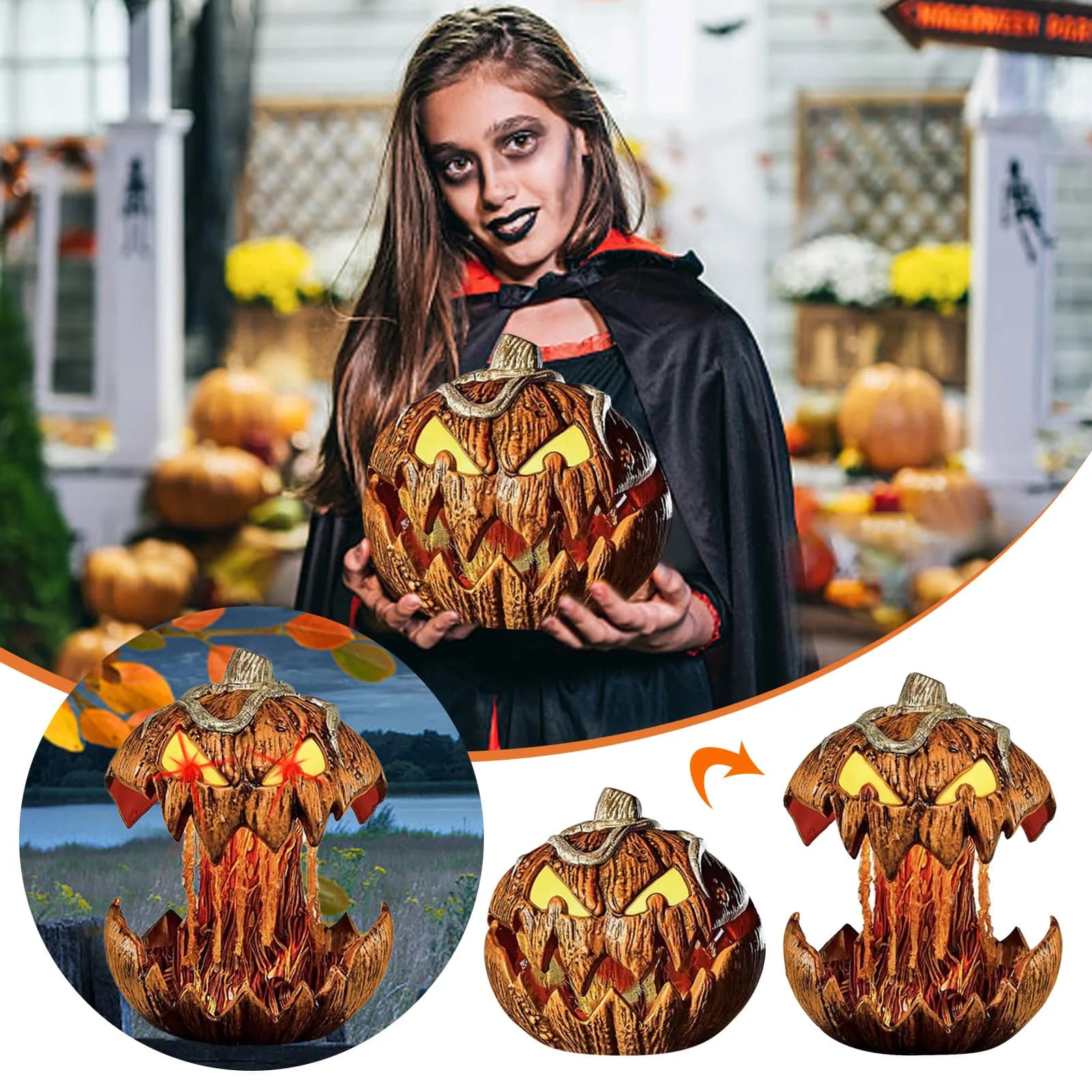 2025 Noise Activated Pumpkin Animated Talking Pumpkin Decoration Lifting Pumpkin Creates Spooky Atmospheres for Halloween