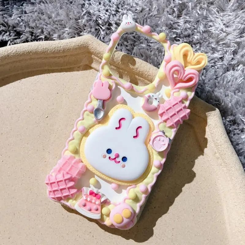 Handmade case For Samsung S22 ultra 3D Caroon rabbit galaxy s21 plus Kawaii phone shell s20 FE DIY cream cover customized gift