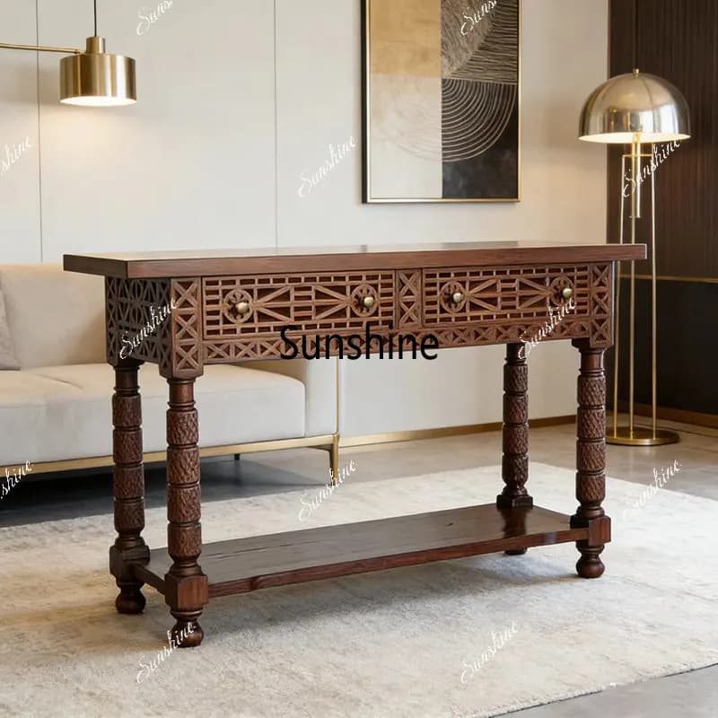 Solid wood entrance table, medieval retro desk, entrance table