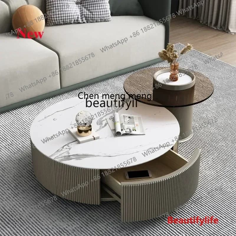 cn8350 LHY A Italian minimalist household integrated floor cabinet  living room bedroom rock slab glass TV cabinet coffee table