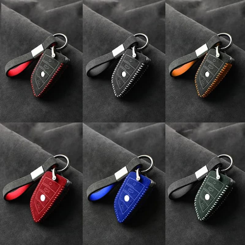 For BMW X1 X3 X5 X6 X7 F20 F15 F16 F48 G20 G30 Top Leather Suede Car Remote Key Case Cover Auto Keybag Protection Cover Shell
