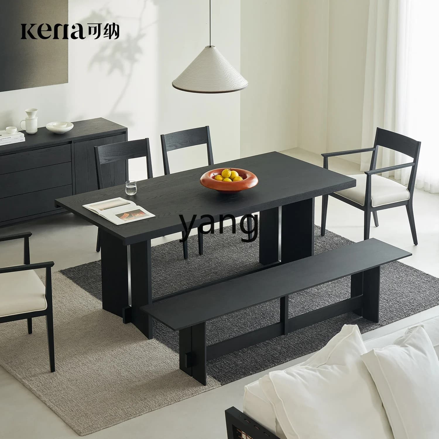 LMM dining chair leather soft bag black retro new Chinese style home wabi sandy wind solid wood designer book chair