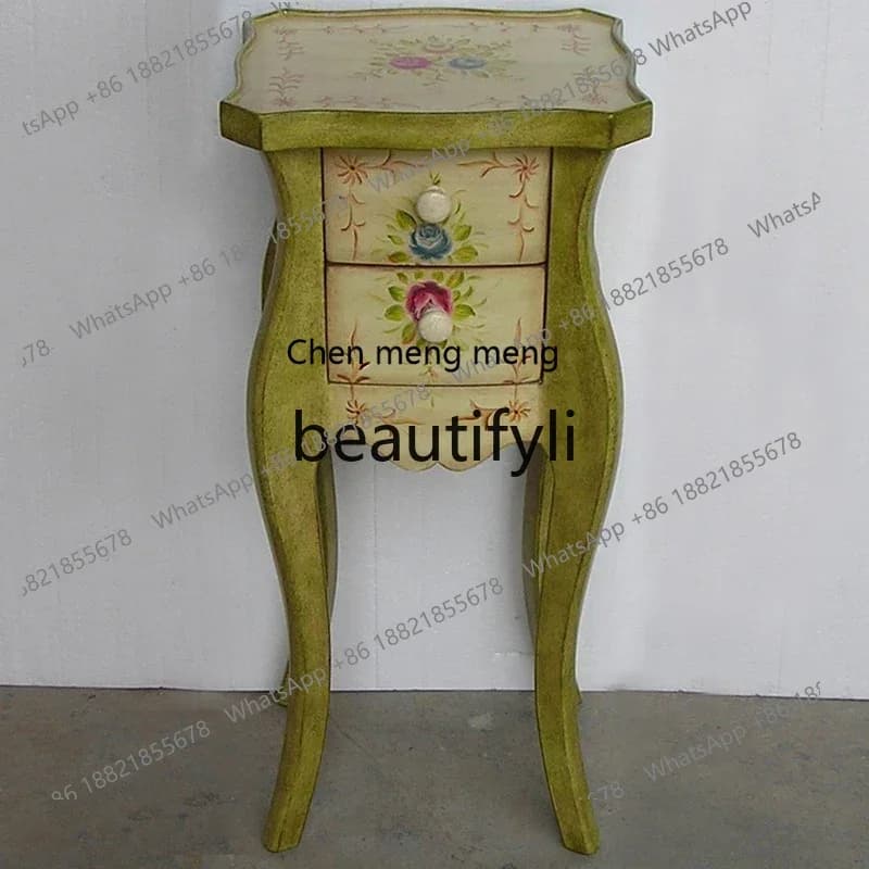 X FH  American Country Retro Sofa Side Table Corner Table Telephone  Small Apartment Bedside Table