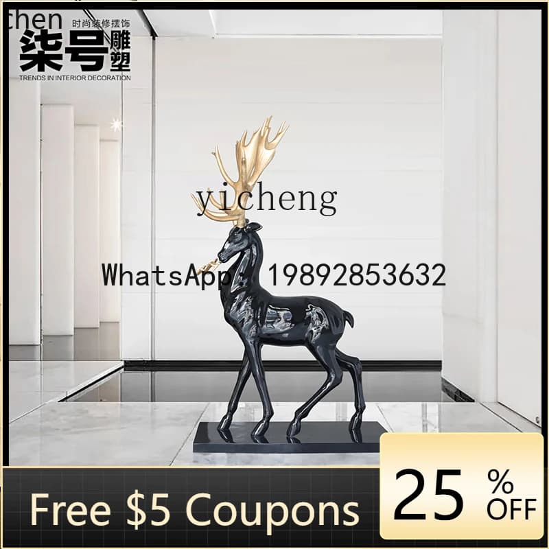 L3-20   hotel lobby welcome large floor ornament lucky deer fiberglass living room abstract deer sculpture