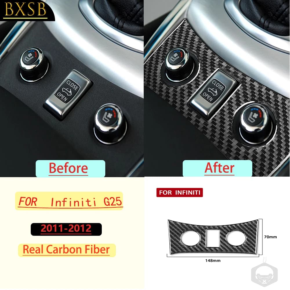 For Infiniti G25 2011–2012 Car Gear Shift transmission Panel Frame Trim Real Soft Carbon Fiber Interior Accessories Stickers