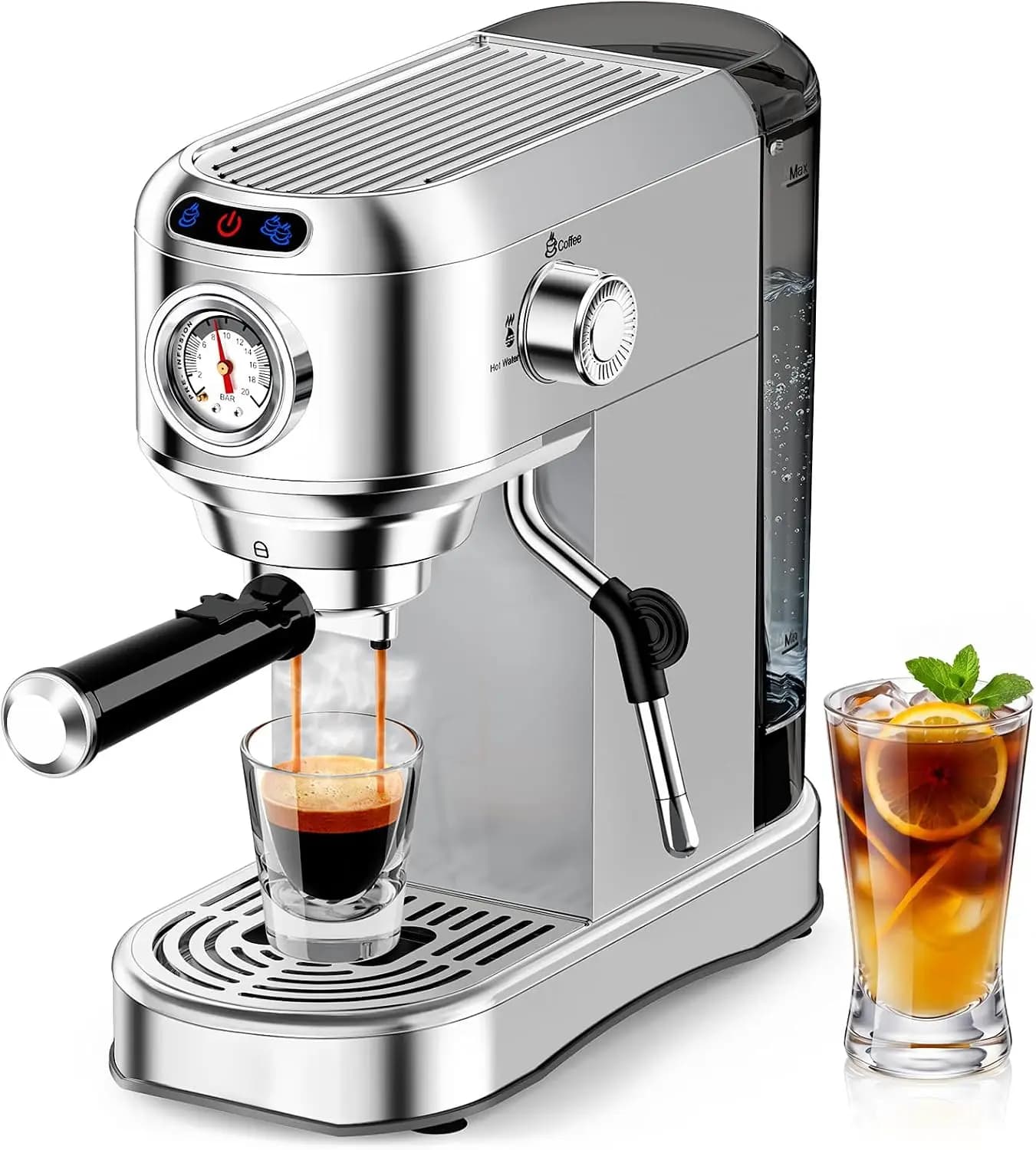 ^For Espresso Machine 20 Bar, Compact Espresso Coffee Machine with Milk Frother, Stainless Steel Coffee Maker with 34oz Removabl