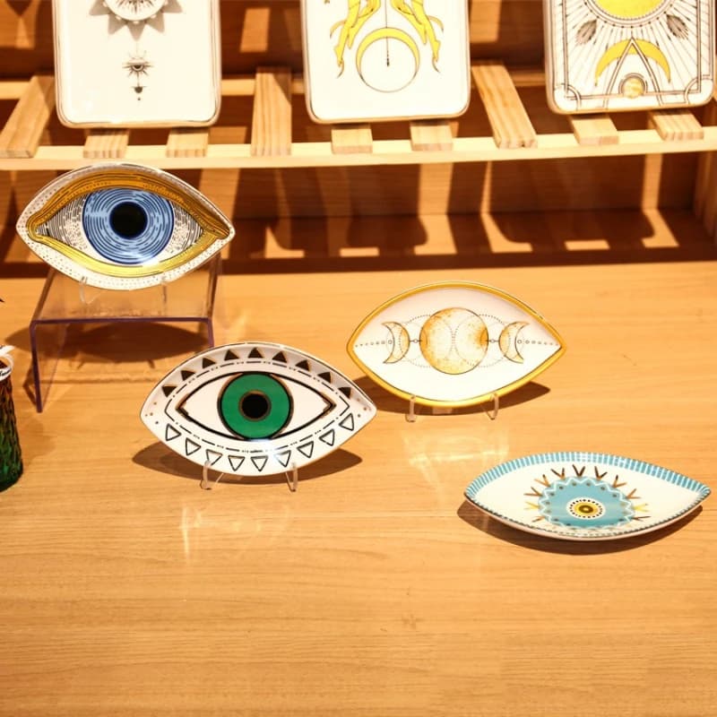 Creative Elliptical Eye Ceramic Tray,Porch Home Decor, Devil Eye Jewelry Storage Tray,Fruit Dim Sum Plate Living Room Decoration