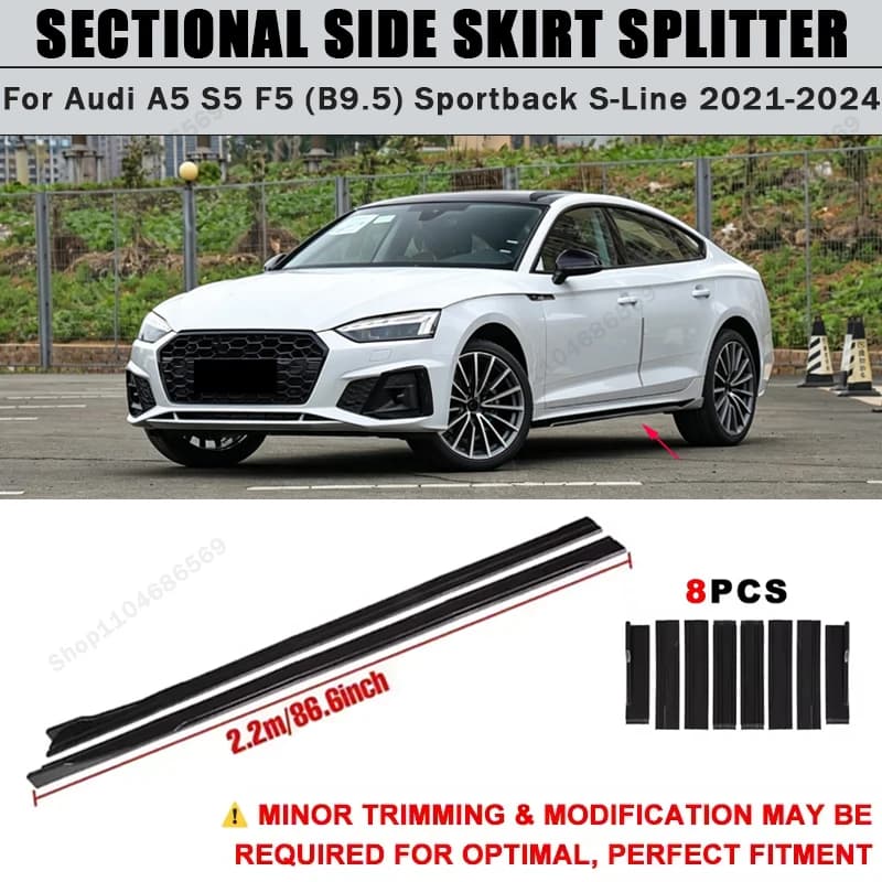 For Audi A5 S5 F5 (B9.5) Sportback S-Line 2021-2024 Side Skirts Extension Rocker Panel Splitter 86.6" ABS Plastic Body Kit 2022