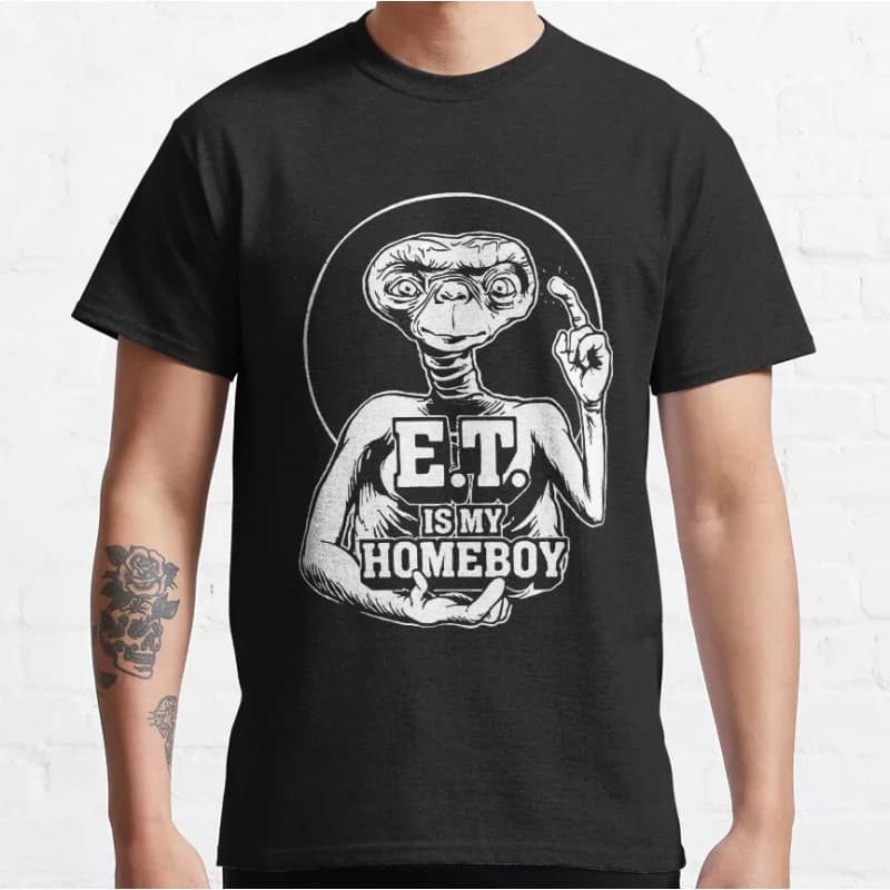 E.T. is My Homeboy ET The Extra Terrestrial 80s Horror movie Alien Sci fi T-shirt for men large size Adult Tops S-6xl