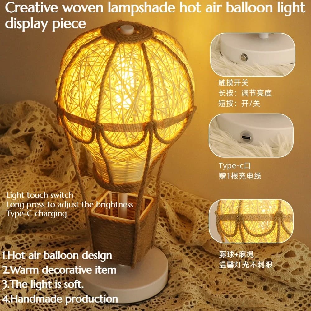 Creative Woven Lampshade Hot Air Balloon LED Decorative Item for Home Creating Warm and Cozy Atmosphere Handicraft Item