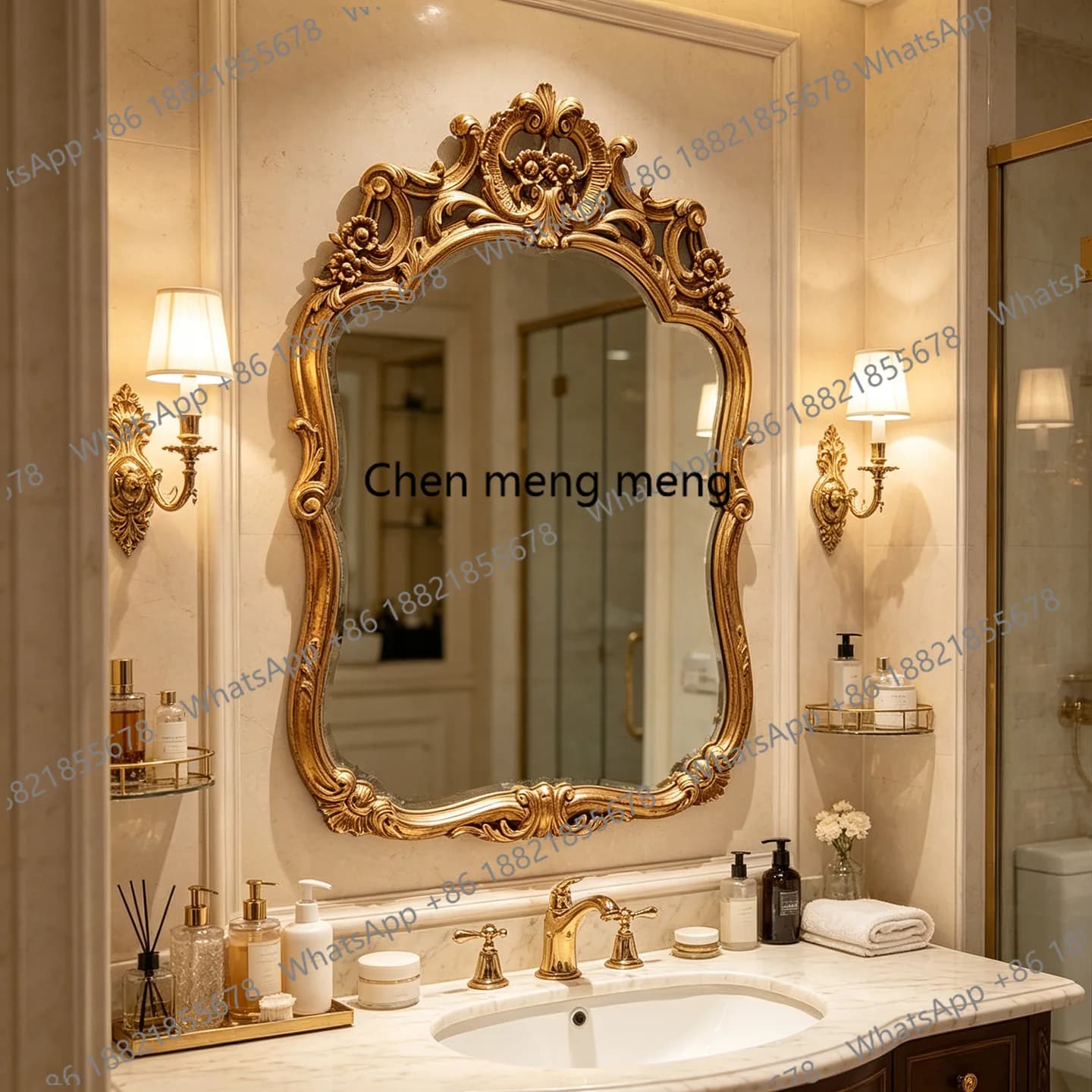 French engraved bathroom mirror custom bathroom mirror American retro bathroom vanity mirror fireplace