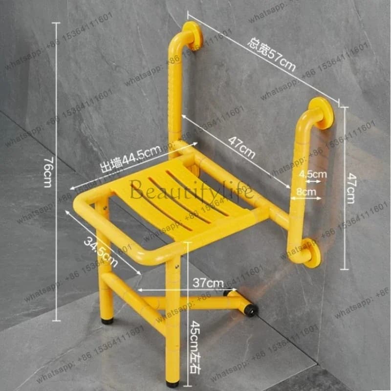 Folding Shower Seat With Armrest Backrest Support Legs Bathroom Bath Chair Non‑Slip Safety Shower Bench For Elderly Space Saving