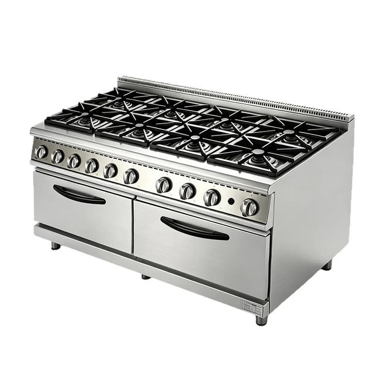 8-Head gas cooker, liquefied gas, natural gas, with oven, with oven