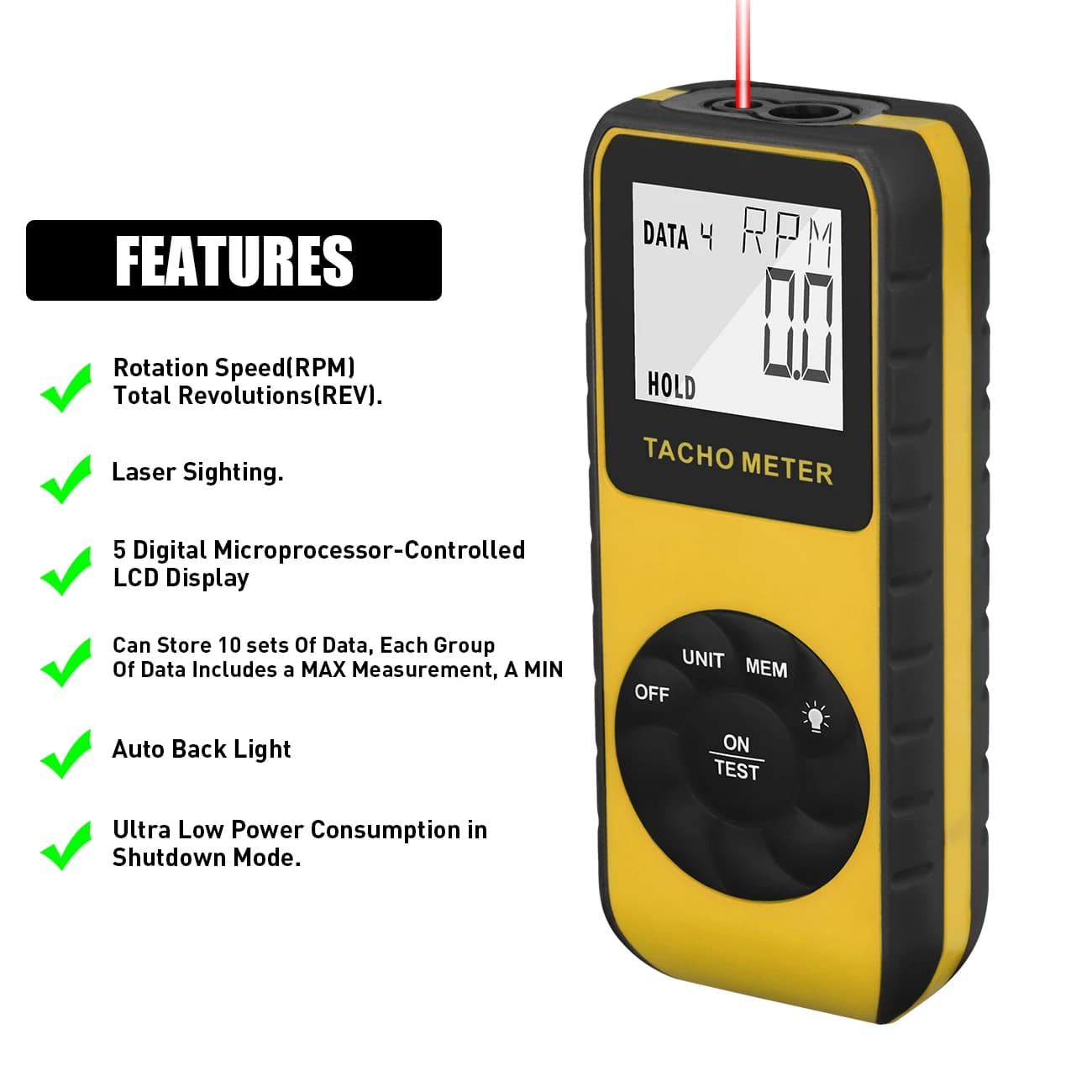 Digital Laser Tachometer Non-Contact RPM Meter 99999 RPM LCD Photo Speed Gauge Tester for Motor Engine Lathe Machine Repair